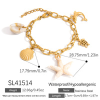 Bracelet tendance SUMMLY en acier inoxydable plaqué or 18 carats avec pendentif étoile de mer et coquillage tropical, étanche, idéal pour les fêtes