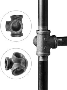 Conector en T <span class=keywords><strong>de</strong></span> Hierro Maleable Negro <span class=keywords><strong>de</strong></span> Ángulo Recto con <span class=keywords><strong>Cabeza</strong></span> Hexagonal y Salida Lateral <span class=keywords><strong>de</strong></span> 4 Vías, Superficie Sandblasted, Baja Presión para Decoración del Hogar - Product Image 5