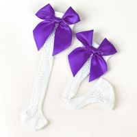 Chaussettes décontractées en maille pour enfants, style britannique, avec nœud pour fille, mi-mollet, pour la famille, courtes, en résille, cousues à la machine