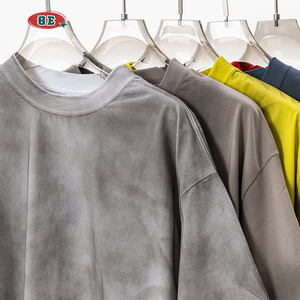 Camiseta de algodón de gran tamaño con logotipo personalizado, impresión por inyección directa, cuello redondo, camisetas desgastadas en blanco de alta calidad, Unisex - Product Image 1