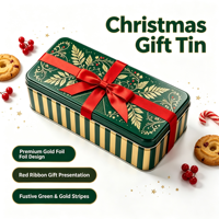 Boîte en métal pour cadeaux de Noël, boîte rectangulaire en métal pour biscuits avec ruban rouge, boîte en métal de qualité alimentaire pour chocolat, bonbons, emballage de Noël