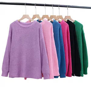 गर्म बिक्री शरद ऋतु महिलाओं लंबी आस्तीन स्वेटर o गर्दन ठोस रंग बुना हुआ महिला जंपर स्वेटर