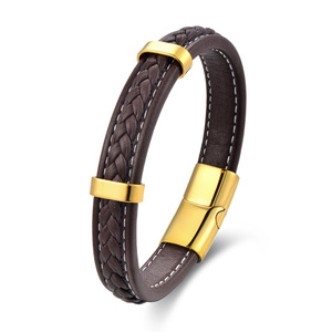 Mode Simple <span class=keywords><strong>Bracelet</strong></span> En Cuir En Acier Inoxydable Logo Personnalisé DIY Métal Boucle <span class=keywords><strong>Magnétique</strong></span> Brun Noir <span class=keywords><strong>Bracelet</strong></span> En Cuir Pour Hommes - Product Image 2
