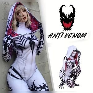 Traje de cosplay de superhéroe Venom <span class=keywords><strong>Gwen</strong></span> <span class=keywords><strong>Spider</strong></span>-Man para mujer, mono con capucha, disfraz de Halloween para escenario y baile IM095W - Product Image 1