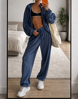 Ensemble deux pièces pour femmes, sweat-shirt à capuche uni avec fermeture éclair et pantalon de survêtement, tenue décontractée pour la salle de sport