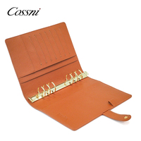 Cossni Classeur pour pochette de livre en cuir véritable avec logo personnalisé Classeur A5 à motif de litchi avec 6 anneaux et fente pour cartes Classeur A5 économique