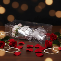 Buket Mawar Merah Buatan Kustom dengan Lampu LED, Mutiara, Tangkai Tunggal, Tas Hitam, Kotak Transparan untuk Hari Valentine, Hari Ibu, Wisuda