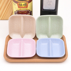Plato para condimentos de paja de trigo con doble compartimento, cuadrado, colorido, para salsa de soja, vinagre, encurtidos, uso en fiestas. - Product Image 4