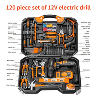 Fabricant direct, ensemble d'outils de quincaillerie de 120 pièces, perceuse à batterie au lithium rechargeable, tournevis électrique, boîte à outils électrique