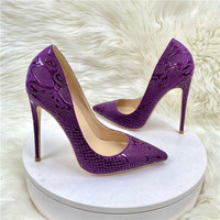 Escarpins Pour Femmes Motif Peau de Serpent Violet, Nouveaux Talons Aiguilles Pointus Grande Taille 12CM/10CM, Chaussures de Fête Tendance