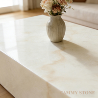 Table basse rectangulaire en marbre blanc naturel de luxe Cammy Stone, à socle bas, écologique, pour salon, appartement, cuisine