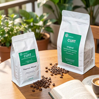 Sachet de café mat à huit soudures latérales avec valve de dégazage unidirectionnelle, pochette à fond plat refermable à fermeture éclair personnalisée pour le café
