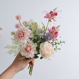 Bouquet de fleurs artificielles en tissu tissé plastique Rose, Douceur cachée dans la brume, Décoration de mariage CF02109 - Product Image 2