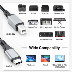 Type C To <b>Usb</b> <b>2.0</b> B Printer <b>Cable</b> Grey Aluminum Alloy Copper Wire For Laptops - Product Image 3