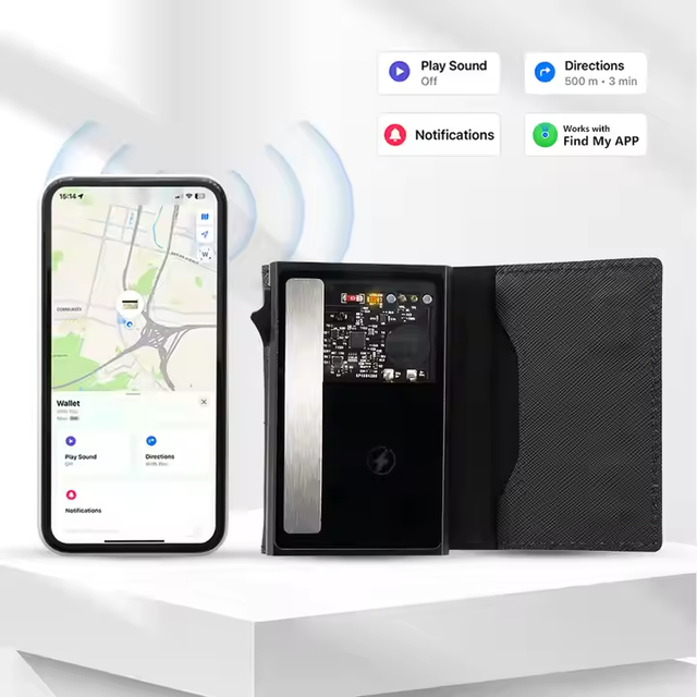 Latest Design Wallet with tracker RCCHARGEABLE LOCATE SMART WALLET Genuine Leather RFID Blocking Pop-up Aluminum CARD HOLDER