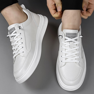 Zapatillas Casuales Blancas para Hombre, Punta Redonda, con Cordones, Forro de Malla Transpirable, Suela de Goma, Zapatos Modernos de Primavera - Product Image 1