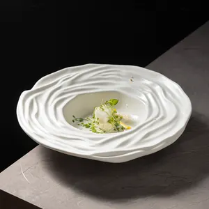 批发陶器耐用陶瓷盘高品质黑白套装汤瓷器晚餐不规则盘子