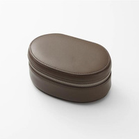 Collection de cadeaux de luxe Boîte de rangement en cuir de chameau ovale collier bagues étui à bijoux avec pochette à cordon