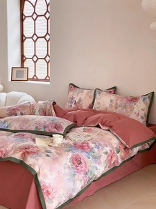 Top vente Style américain coton quatre pièces ensemble pur coton <span class=keywords><strong>haut</strong></span> <span class=keywords><strong>de</strong></span> <span class=keywords><strong>gamme</strong></span> Floral <span class=keywords><strong>housse</strong></span> <span class=keywords><strong>de</strong></span> <span class=keywords><strong>couette</strong></span> ensemble <span class=keywords><strong>de</strong></span> literie - Product Image 6