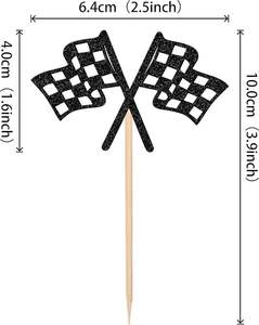 Adornos para Cupcakes con Bandera de Carreras a Cuadros, Decoración con Brillantina Negra para Cupcakes con Bandera de Meta de Carreras, para Fiestas de Cumpleaños con Temática de Carreras - Product Image 3
