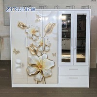 Armoire de chambre à coucher de qualité supérieure avec impression délicate, 5 portes battantes, en métal, placard à vêtements en acier