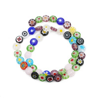 Perles en verre cristal Millefiori plates et rondes, colorées, pour bracelets et colliers unisexes faits à la main, artisanat de mode DIY