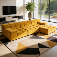 Sofá Seccional Modular Moderno de Terciopelo Tufted Amarillo, Conjunto de Muebles de Sala de Estar de Lujo, Sofá Cama Cubo Nube