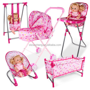 En stock : Jouet poussette pour poupée en plastique et métal, fauteuil de repas pour bébé, chaise berçante, <span class=keywords><strong>lit</strong></span> balançoire, jouet de simulation - Product Image 1