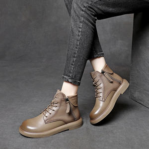 2022 nuevo cuero de vaca genuino Vintage para botas Martin para mujer corto otoño primavera estilo occidental con Color de Punta frotada - Product Image 6