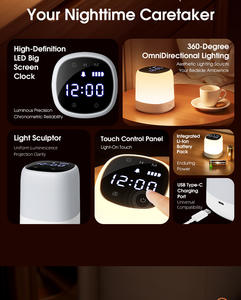 Lámpara de Noche LED de Tres Colores con Temperatura Ajustable, Recargable por USB de 2400mA, con Control Remoto, Reloj y Pantalla de Nivel de Batería - Product Image 6