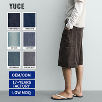 Shorts cargo en jean taille mi-haute pour hommes YUCE – Nouveauté été, style vintage délavé, avec cordon de serrage