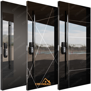 <span class=keywords><strong>Porte</strong></span> <span class=keywords><strong>d</strong></span>'<span class=keywords><strong>entrée</strong></span> <span class=keywords><strong>de</strong></span> sécurité moderne à charnières latérales avec serrure intelligente, panneau en verre noir ou en acier inoxydable brillant - Product Image 1
