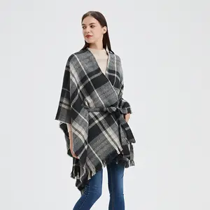 Châles à carreaux pour femmes enveloppes hiver ouvert avant Poncho dames Ruana 2024 mode grande taille Kimono enveloppes