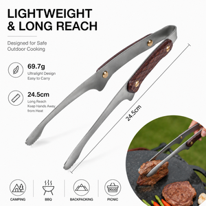 Titanium <b>BBQ</b> <b>Tongs</b> Lightweight Camping Cooking Tool With Wooden Handle Long Reach Heat Resistant Grill <b>Tongs</b> for Outdoor Picnic - Product Image 2