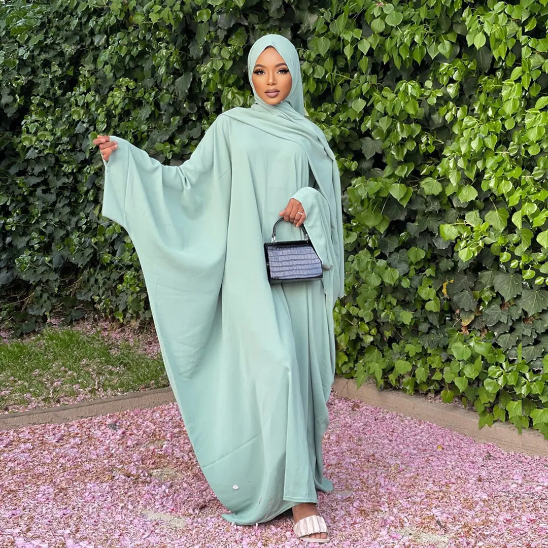 Abbigliamento islamico turchia donna abiti lunghi caftano abito musulmano batwing abaya abito musulmano 2 pezzi con hijab
