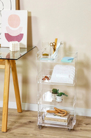 Le dernier chariot de bar moderne et luxueux en acrylique transparent avec roulettes pour usage hôtelier, marque Yageli, épaisseur personnalisable