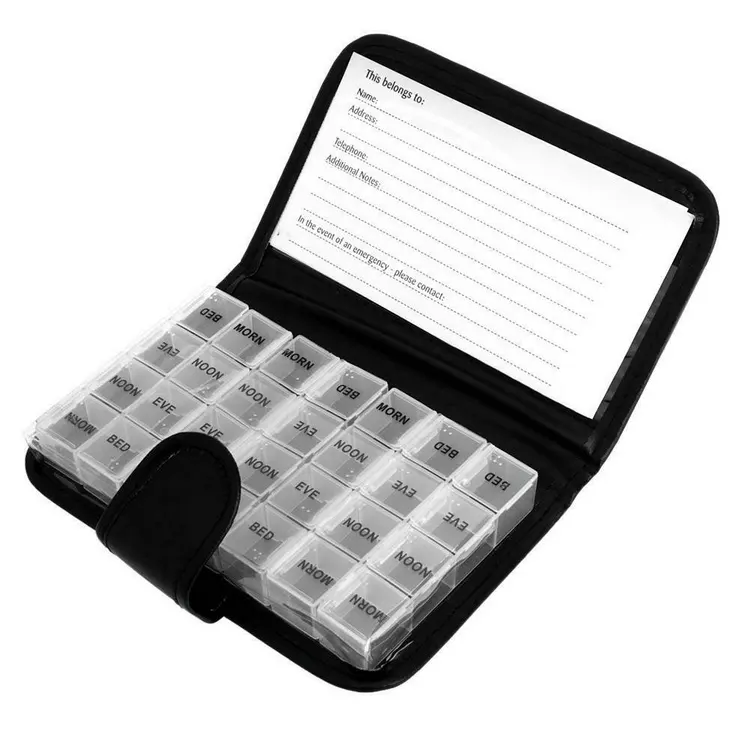 MM-PB026 28 Grids 1 Week Medicine Box Pill Storage PU Leather Durable Waterproof