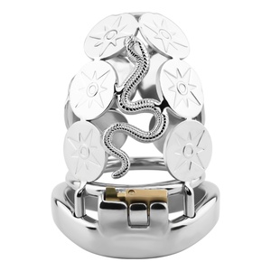 กรงครอบอวัยวะเพศชายแบบกลวงทำจากสแตนเลสสตีล รุ่น FRRK Silver Snake Coin ป้องกันการนอกใจ พร้อมตัวล็อคสำหรับผู้ชาย ของเล่นทางเพศสำหรับผู้ใหญ่ SM - Product Image 6