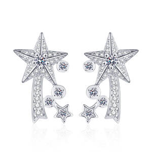 Nouvelles boucles d'oreilles tendance, luxe léger, entièrement serties de diamants, effet météore, pour femmes, design galactique, taille ouverte, or, argent, brillantes - Product Image 1