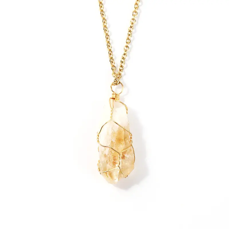Collana di gioielli Druzy con involucro in cristallo di pietra grezza originale da sposa in oro giallo 18 carati