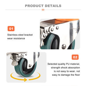 Hochwertige PU/PA 304 Edelstahl rollen 3-Zoll-Industriewagenräder mit oberer Platten bremse - Product Image 4