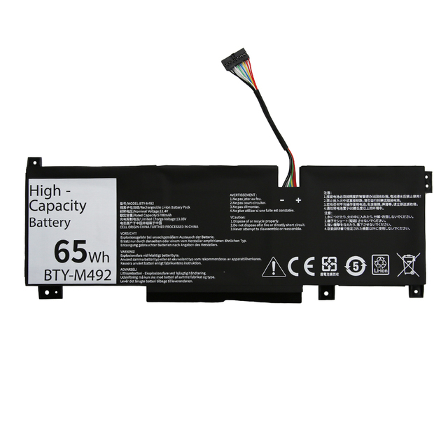High Capacity BTY-M492 65Wh Li-Ion Rechargeable Laptop Battery Pack for MSI Pulse Gl66 GF66 GF76 GL76 MS-1581 Notebook Battery