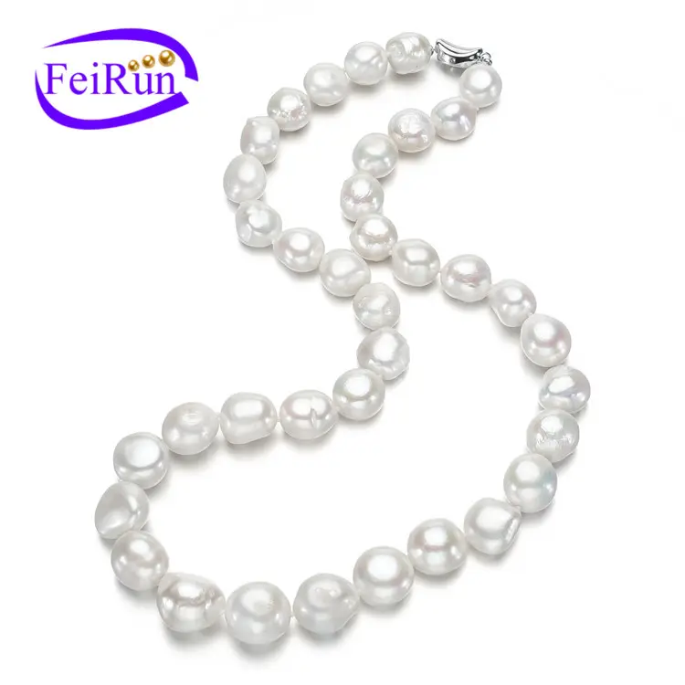FEIRUN-collar de perlas de agua dulce, joyería barroca blanca de 12mm