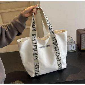 Tas <span class=keywords><strong>Tote</strong></span> Kanvas Polos Hitam Putih Baru 12Oz Katun Tebal Dengan Resleting Tas Selempang Kanvas Polos - Product Image 3