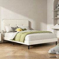 Lit minimaliste en cuir blanc capitonné avec tête de lit à boutons, taille Queen, mobilier de chambre en gros