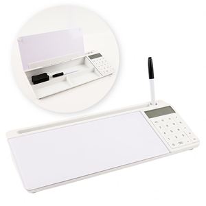 Tableau blanc effaçable à sec de bureau en verre blanc compact avec support pour clavier et rangement pour notes - Product Image 1
