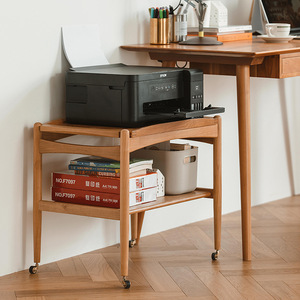 Pocket Storage Cart Cherry Wood Two Tier With <b>Wheels</b> For Living Room Bedroom Organization - Product Image 4