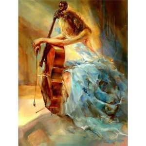 Violon <span class=keywords><strong>musique</strong></span> fille femme bricolage diamant peinture 5D perceuse complète salon décor diamant peinture Kit point de croix artisanat - Product Image 1