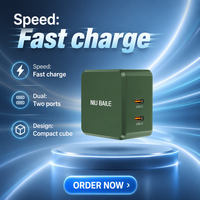 Chargeur mural pliable rapide 65W GaN tendance avec double port Type-C, compatible téléphone portable et montre connectée, prise en charge QC2.0/PD3.1, avec boîte