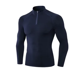 TSJ62705 Kaus Pullover Pria, Kaus Lari Cepat Kering Bernafas, Kaus Pullover Lengan Panjang Ritsleting 1/4 Olahraga Gym